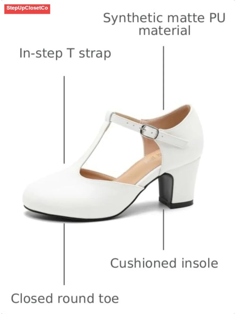 T-Strap Mary Jane Pumps Block Heel Round Toe